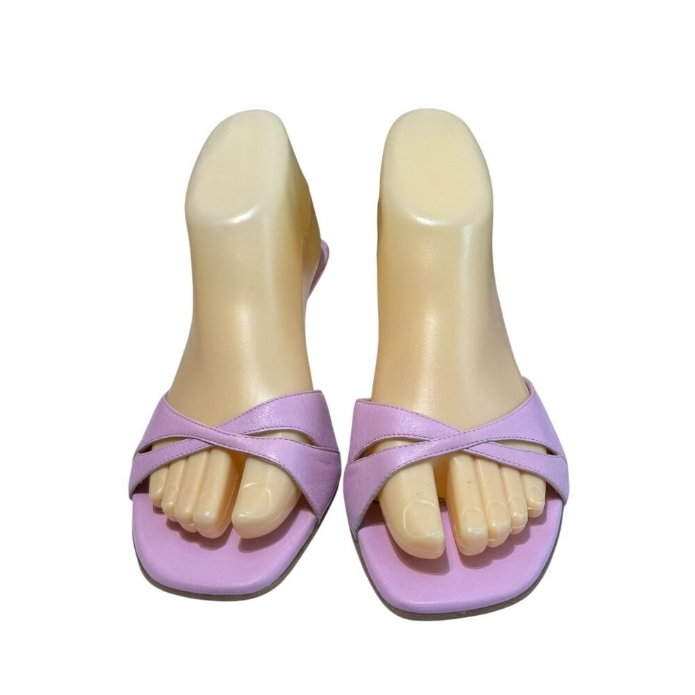 Ann Taylor Loft Pink Slip-On Heeled Sandals With Crisscross Design